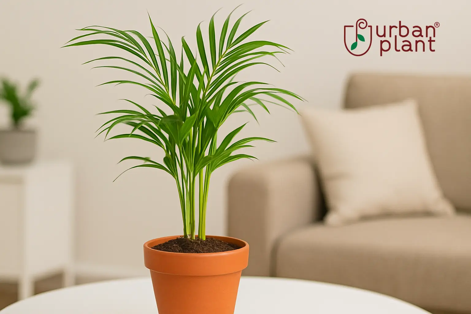 Areca Palm (Dypsis lutescens) in terracotta pot placed indoors, symbolizing growth, peace, and freshness – Urban Plant